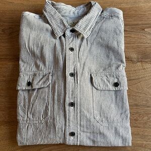 L.L. Bean Black and White Striped Casual Button Down Shirt